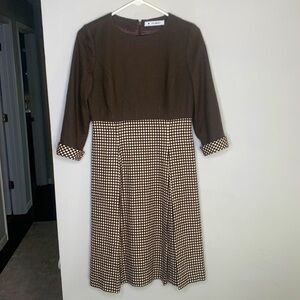 M’s Gracy Vintage Wool Polka Dot Brown 60s Work Business Midi Dress sz 12 42